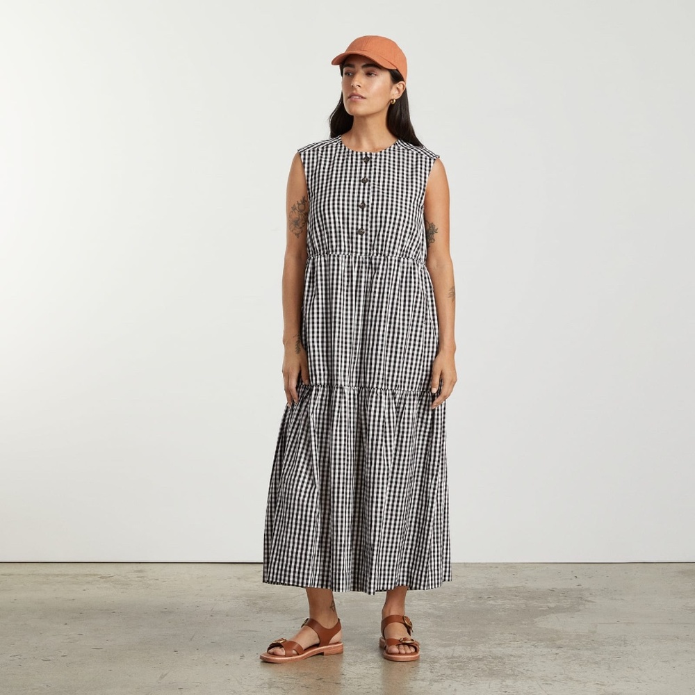 Everlane The Tiered Midi Dress Black Base - Size S
